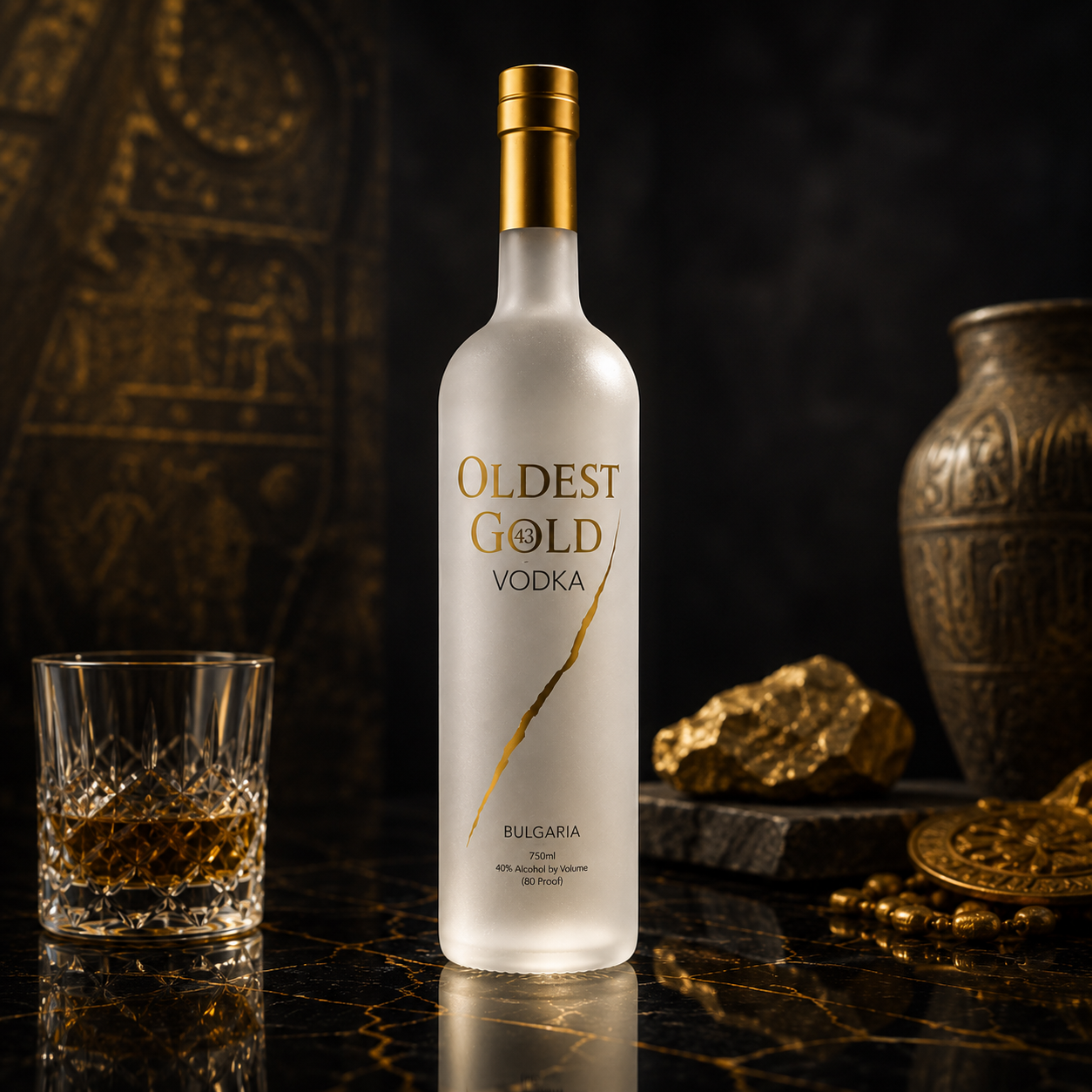 Oldest Gold Vodka with gold artifacts