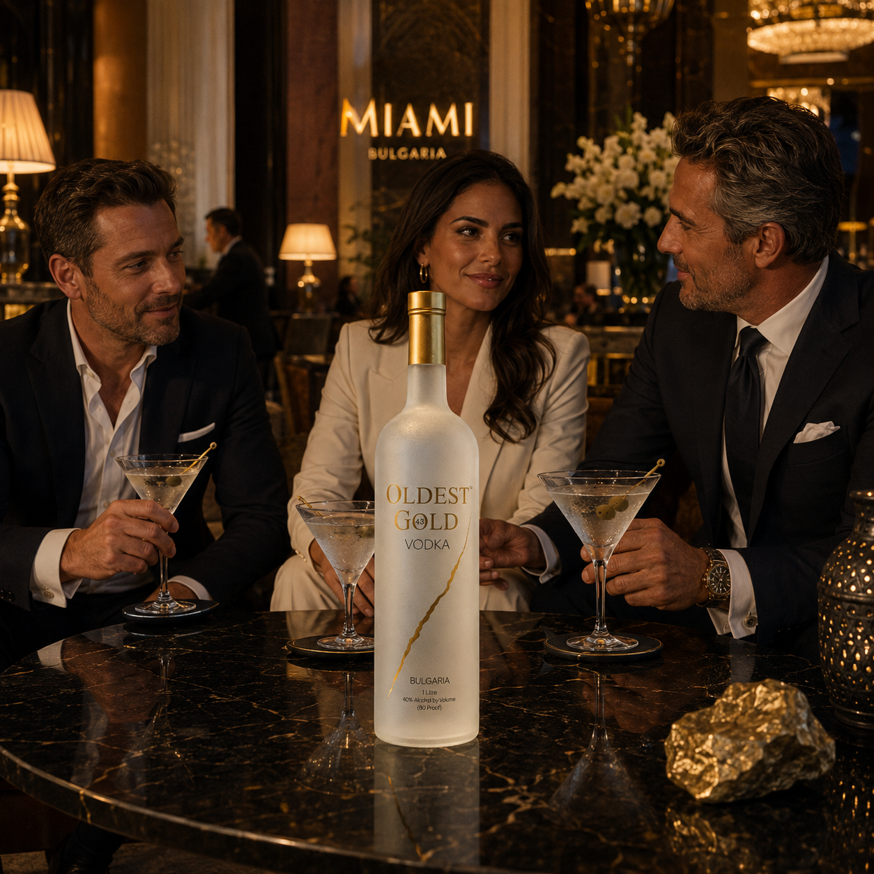 Oldest Gold Vodka at a Miami lounge table