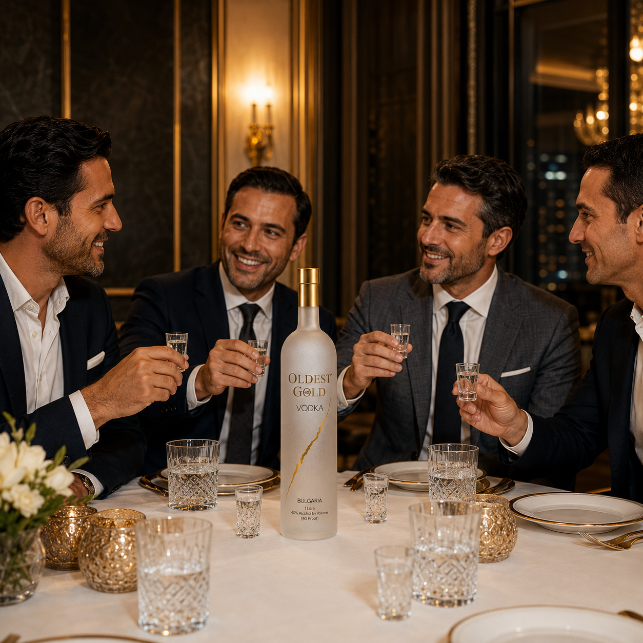 Oldest Gold Vodka at a celebratory dinner toast